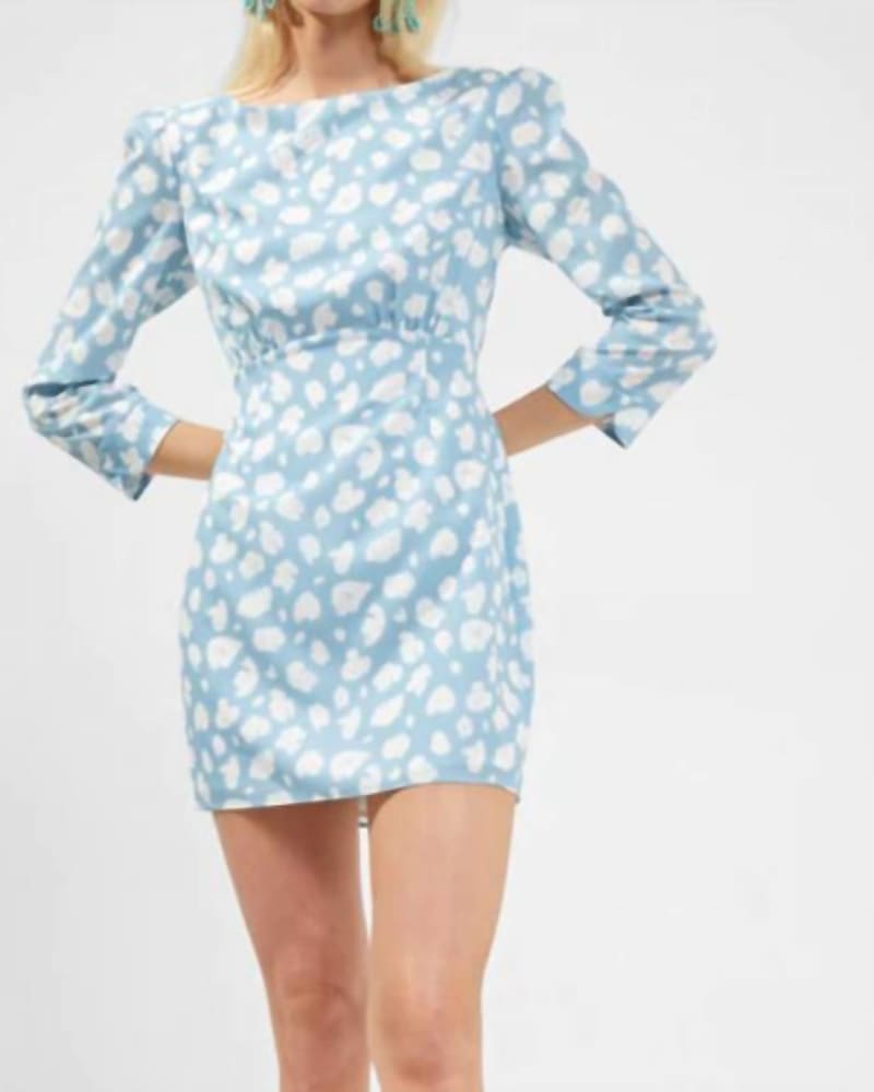 Front of a model wearing a size 12 Aimee Courtney Boat Neck Dress In Forget Me Not in Forget Me Not by French Connection. | dia_product_style_image_id:346905